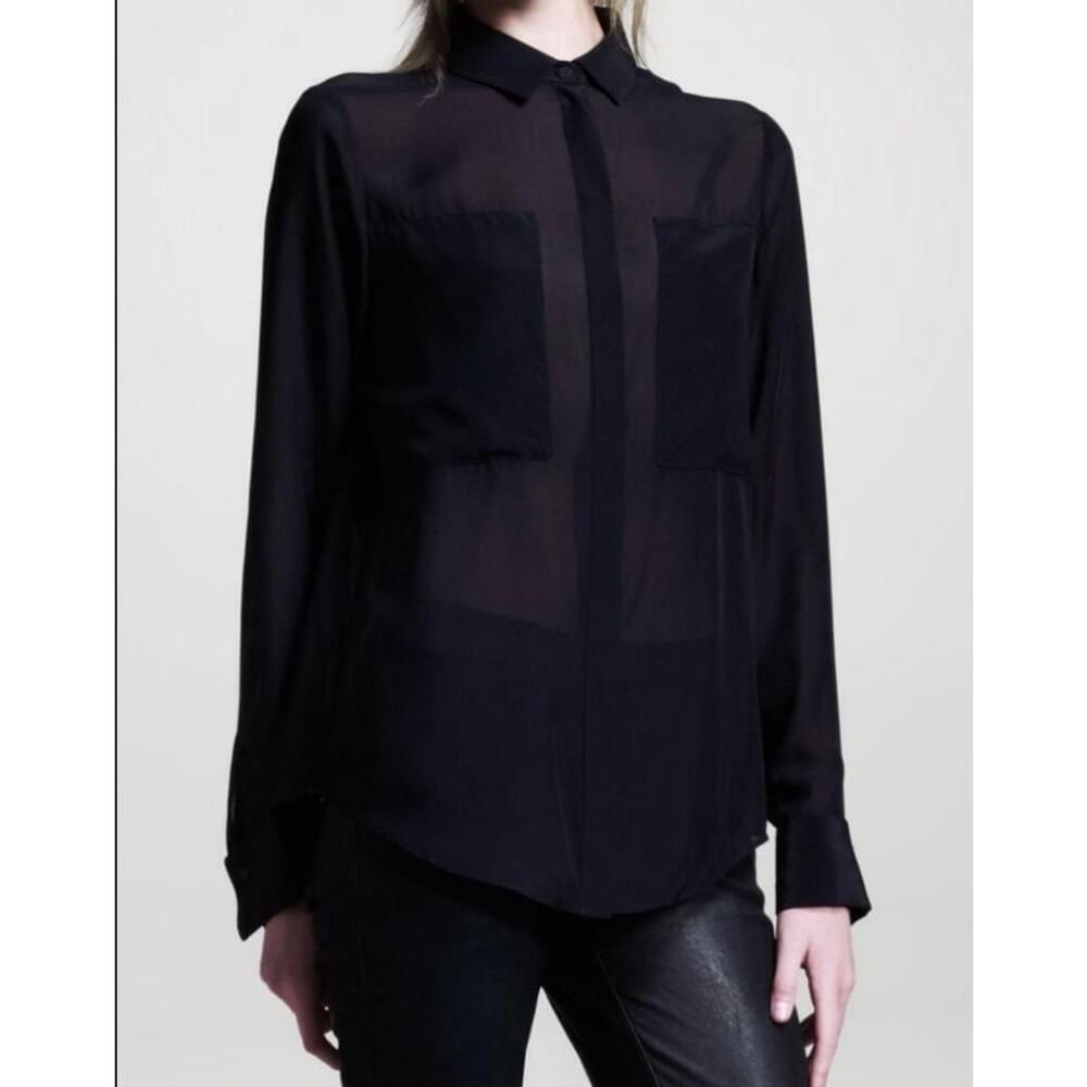 T by Alexander Wang Silk Combo Blouse Black - Size Small